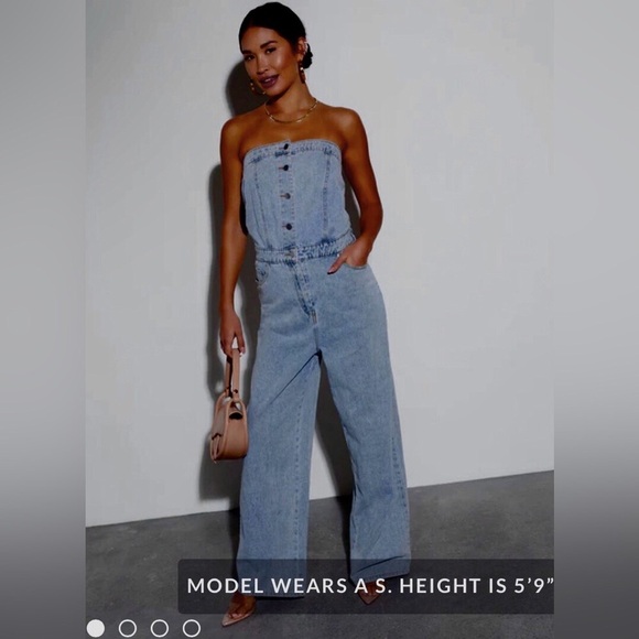 VICI denim strapless jumpsuit w/front buttons & side pockets NEW I paid $ 107 - Picture 14 of 16